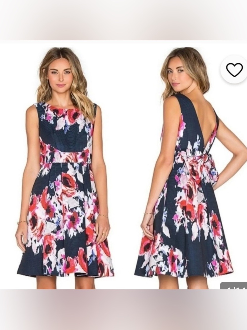 Kate Spade Hazy Floral Dress 10 Bow Plunge Open Back Fit & Flare Boho Coquette